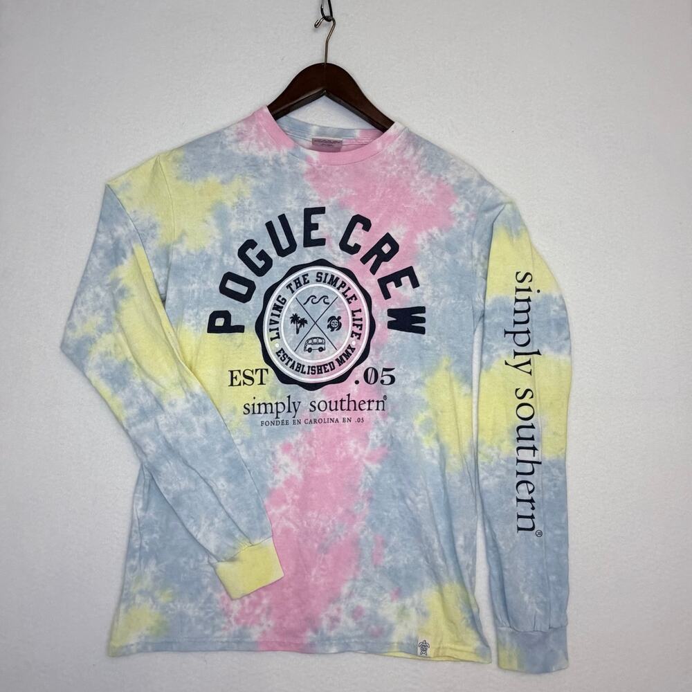 Simply Southern Womens S Pogue Crew Tie Dye Long Sleeve Shirt Coastal Fall